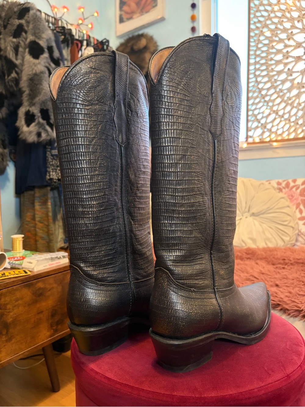 DINGO Black Textured Over-the-Knee Western Boots - Picture 5 of 11